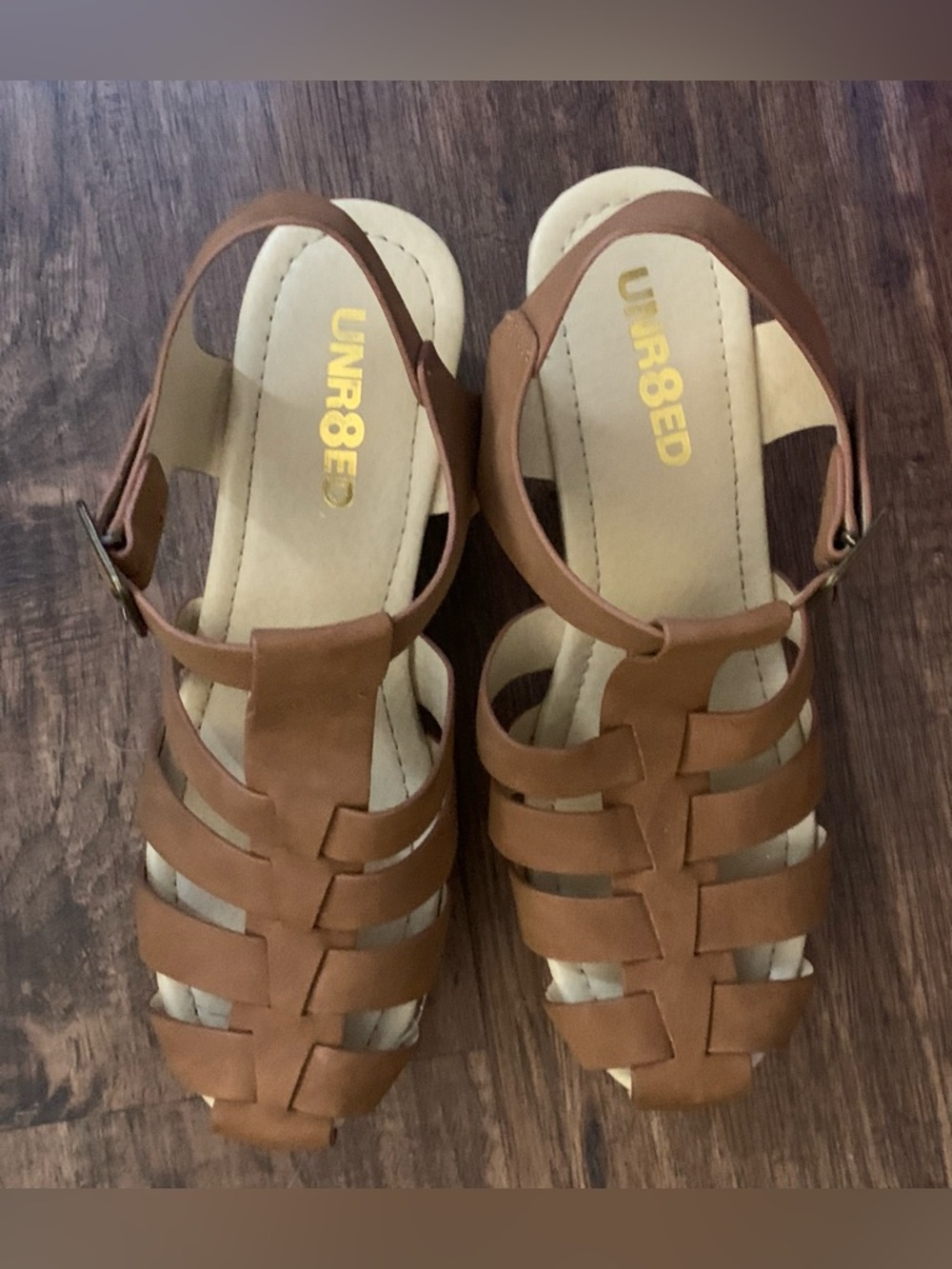 NWOT - Women’s Brown Strappy Wedge Sandals